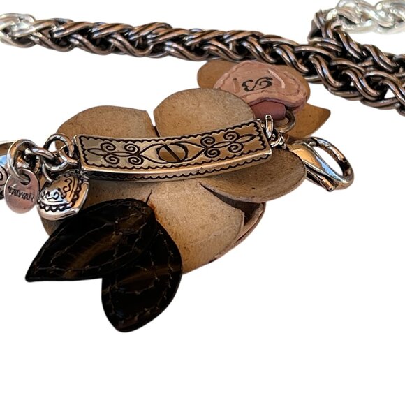 Brighton Leather Flowers Hearts Chain Belt Size Silver Tone Adjustable M 31"-35" - Picture 5 of 5